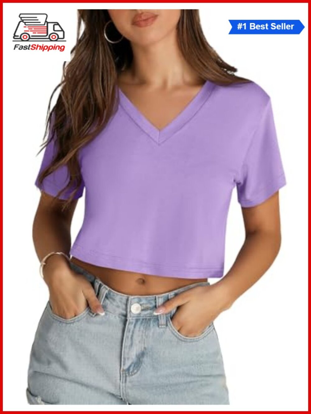 ✨ Crop Top Short Sleeve V Neck Summer Cropped T Shirt Basic Tee